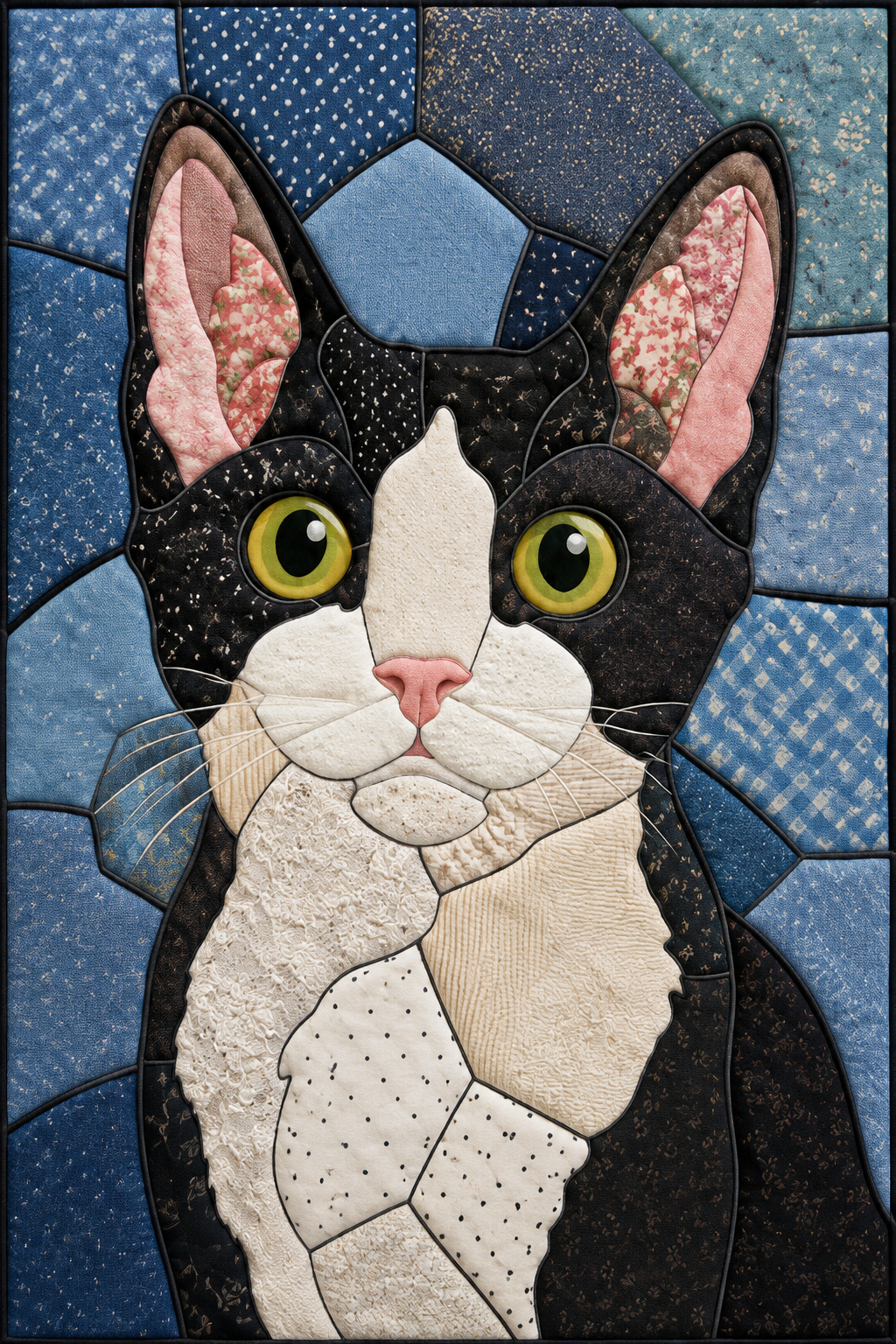 Black and White Cat — Kinusaiga fabric art design preview