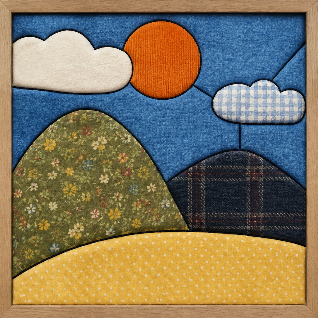 Rolling Hills and Orange Sun — Kinusaiga fabric art design preview