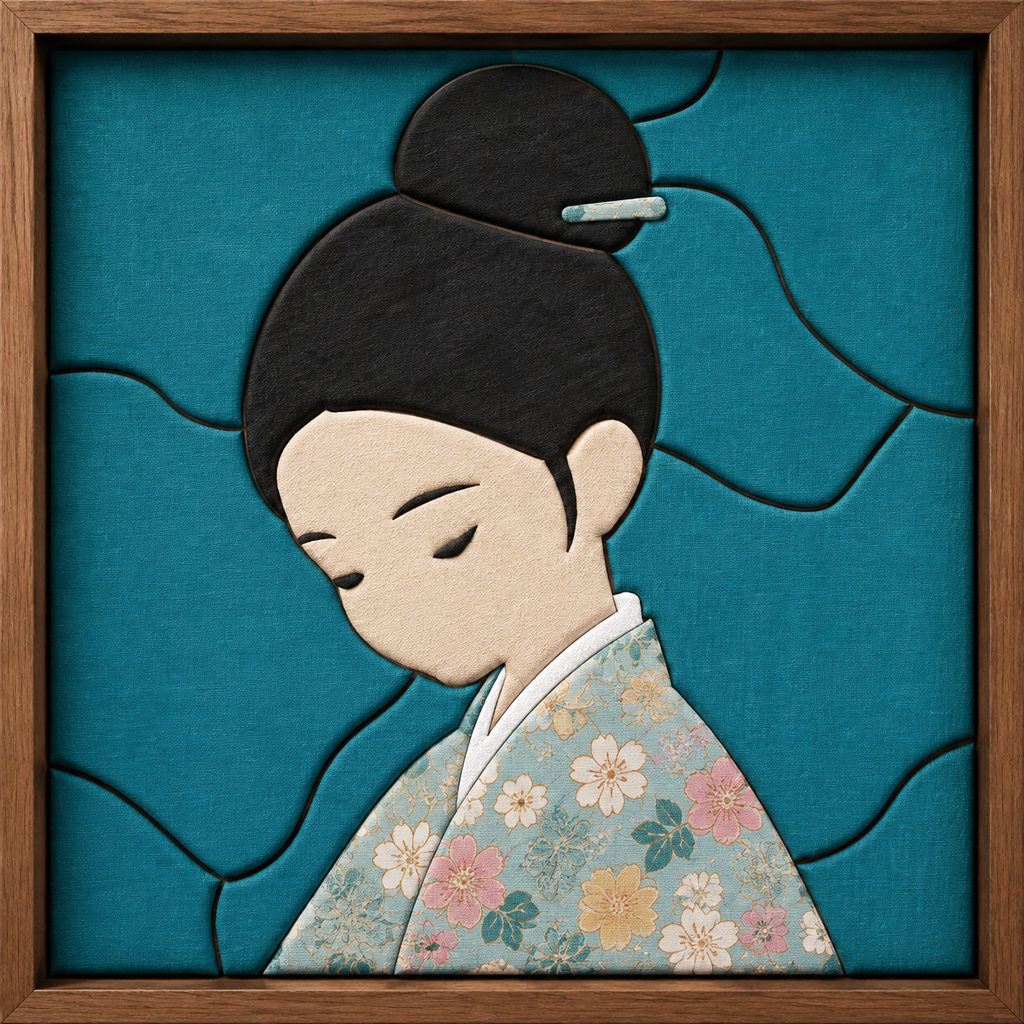 Woman in Blue Floral Robe — Kinusaiga fabric art design preview