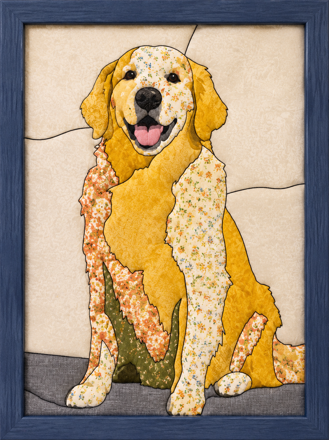 Golden Dog in Flower Field — Kinusaiga fabric art design preview