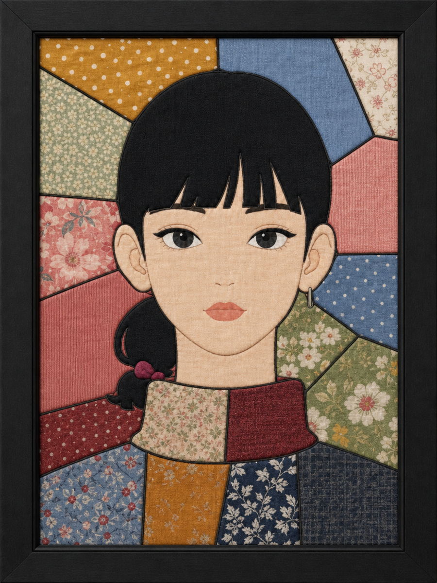 Girl with Black Hair — Kinusaiga fabric art design preview