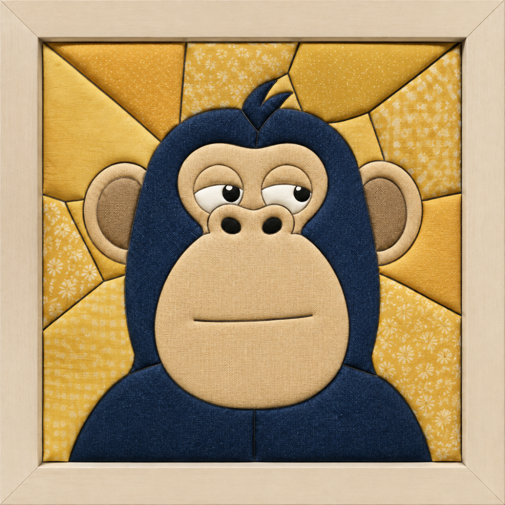 Blue Monkey Face — Kinusaiga fabric art design preview