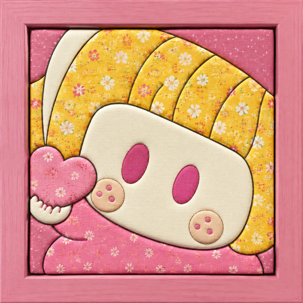 Blonde Cartoon Girl with Pink Heart — Kinusaiga fabric art design preview