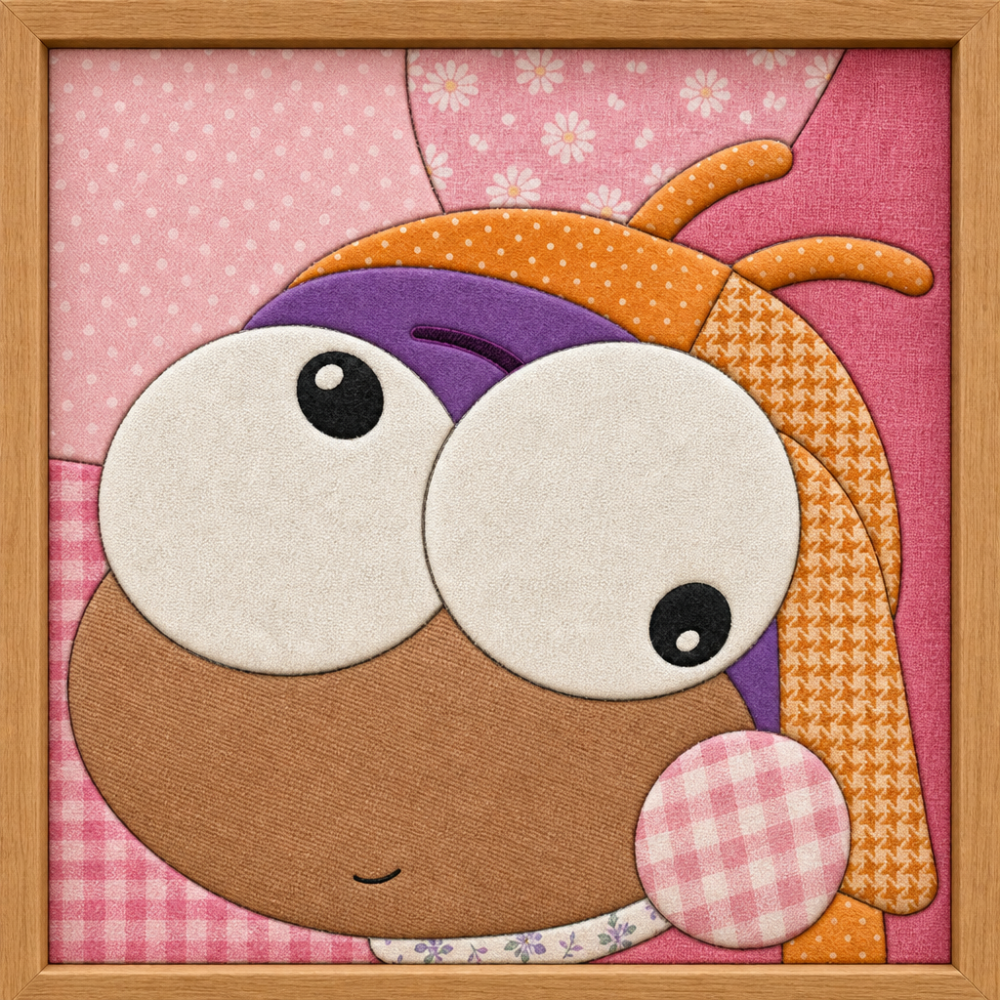 Big-Eyed Orange Cartoon Character — Kinusaiga fabric art design preview