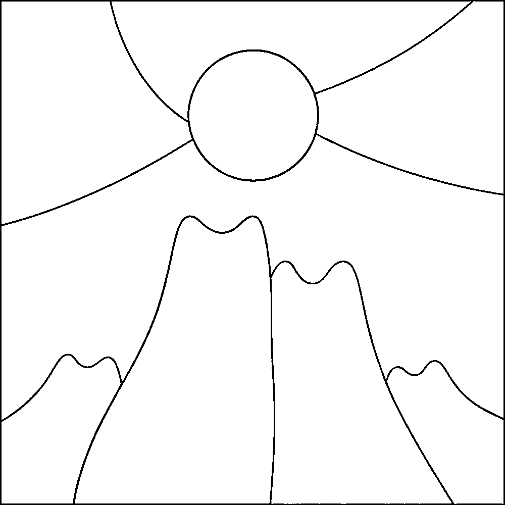 Mountains and Sun — Kinusaiga fabric art design preview