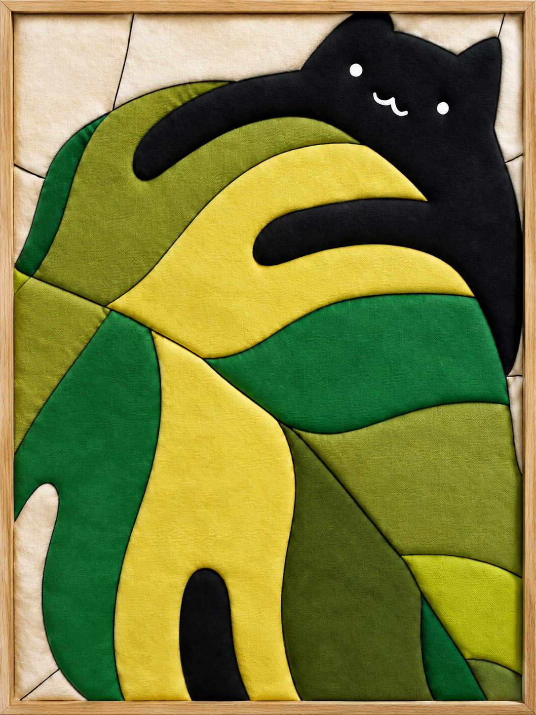 Black Cat Among Green Leaves — Kinusaiga fabric art design preview