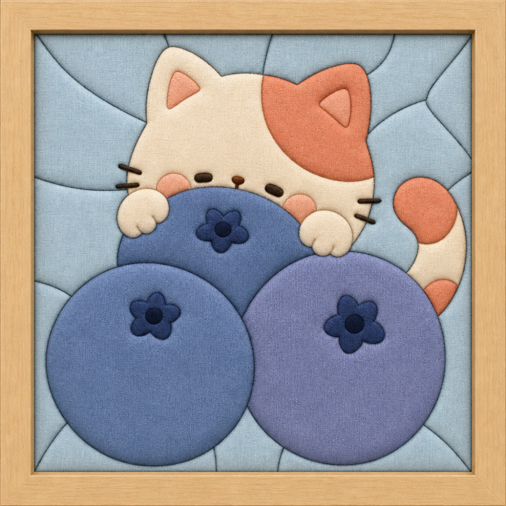 Cat Behind Blueberries — Kinusaiga fabric art design preview