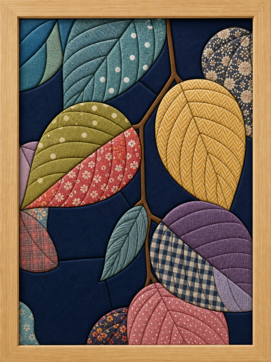 Colorful Patterned Leaves — Kinusaiga fabric art design preview