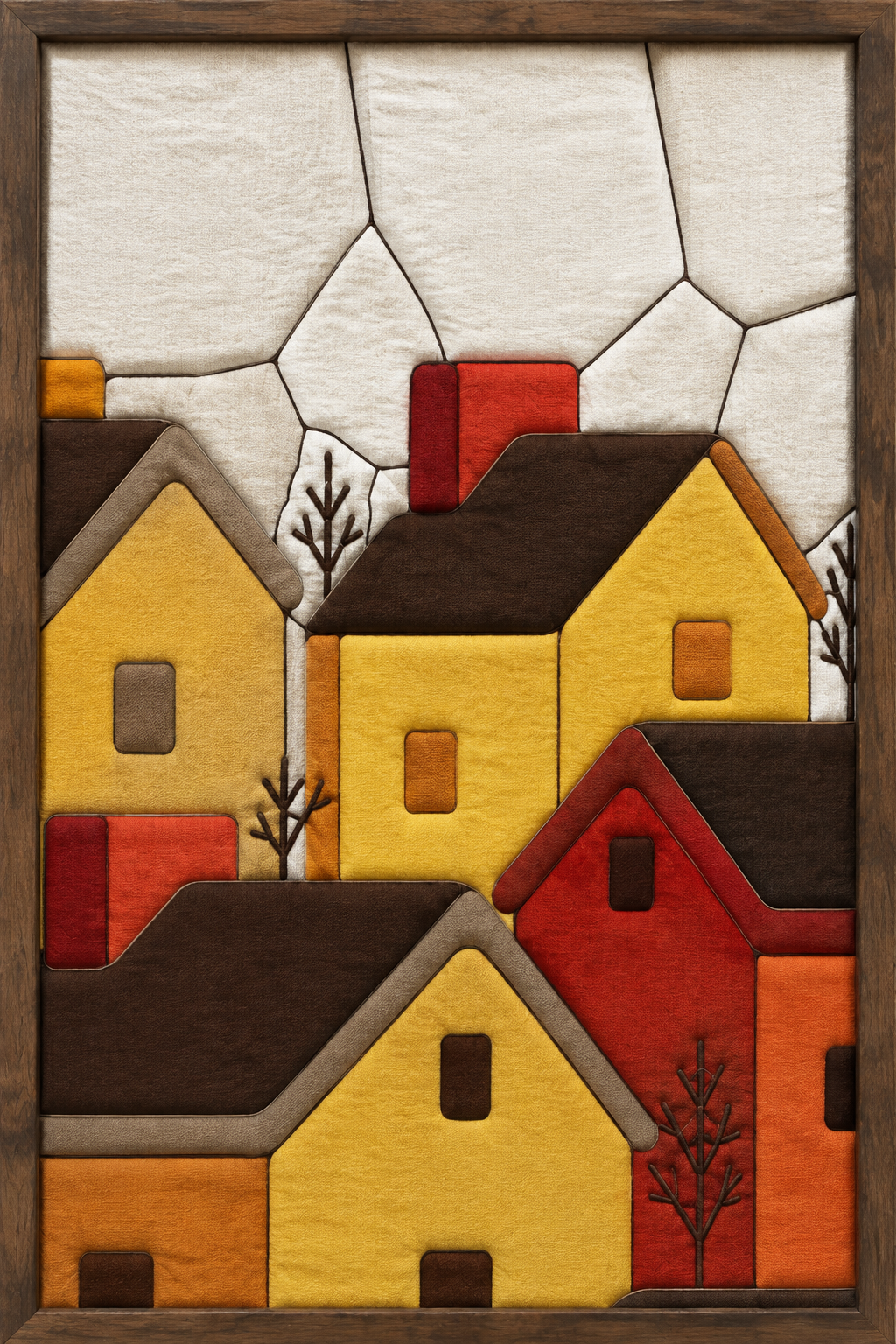 Colorful Village Houses — Kinusaiga fabric art design preview