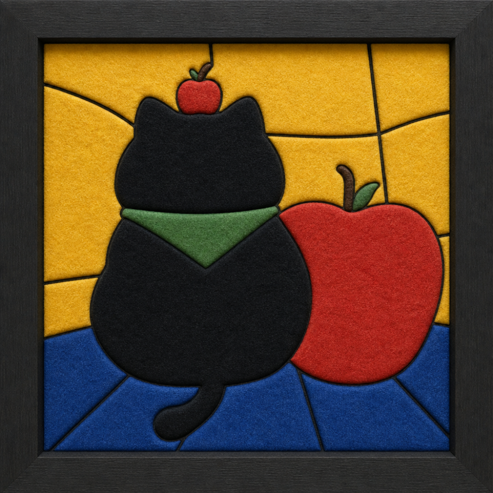 Black Cat with Red Apple — Kinusaiga fabric art design preview