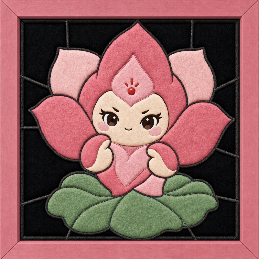Girl in Pink Lotus Flower — Kinusaiga fabric art design preview