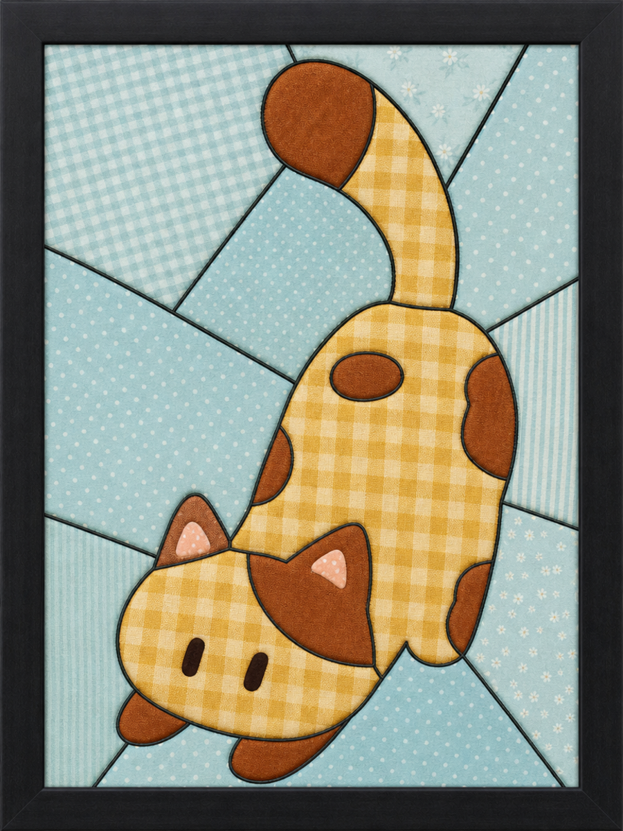 Yellow Gingham Cat — Kinusaiga fabric art design preview