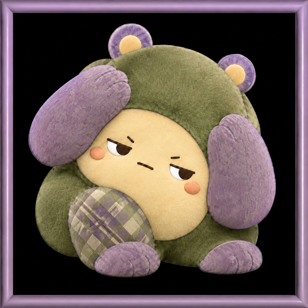 Sleeping Character in Green Hood — Kinusaiga fabric art design preview