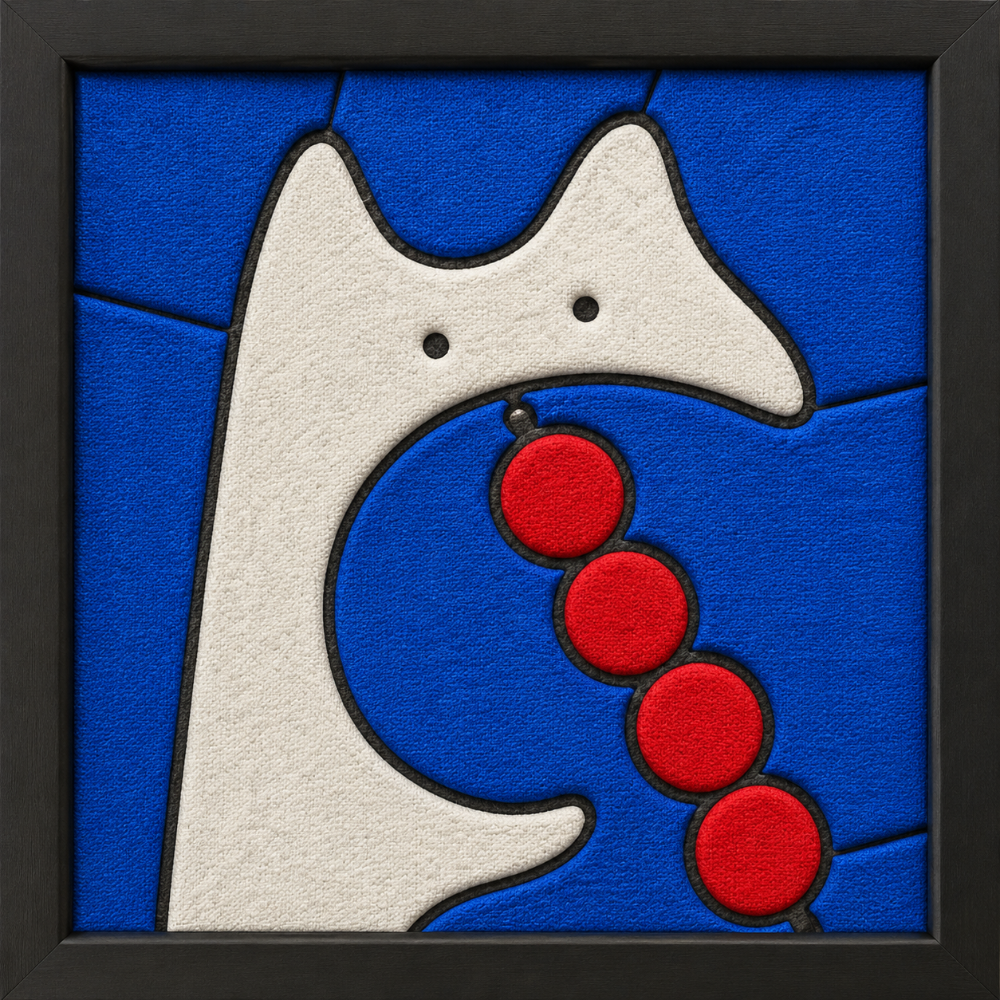 White Fox Holding Red Berries — Kinusaiga fabric art design preview