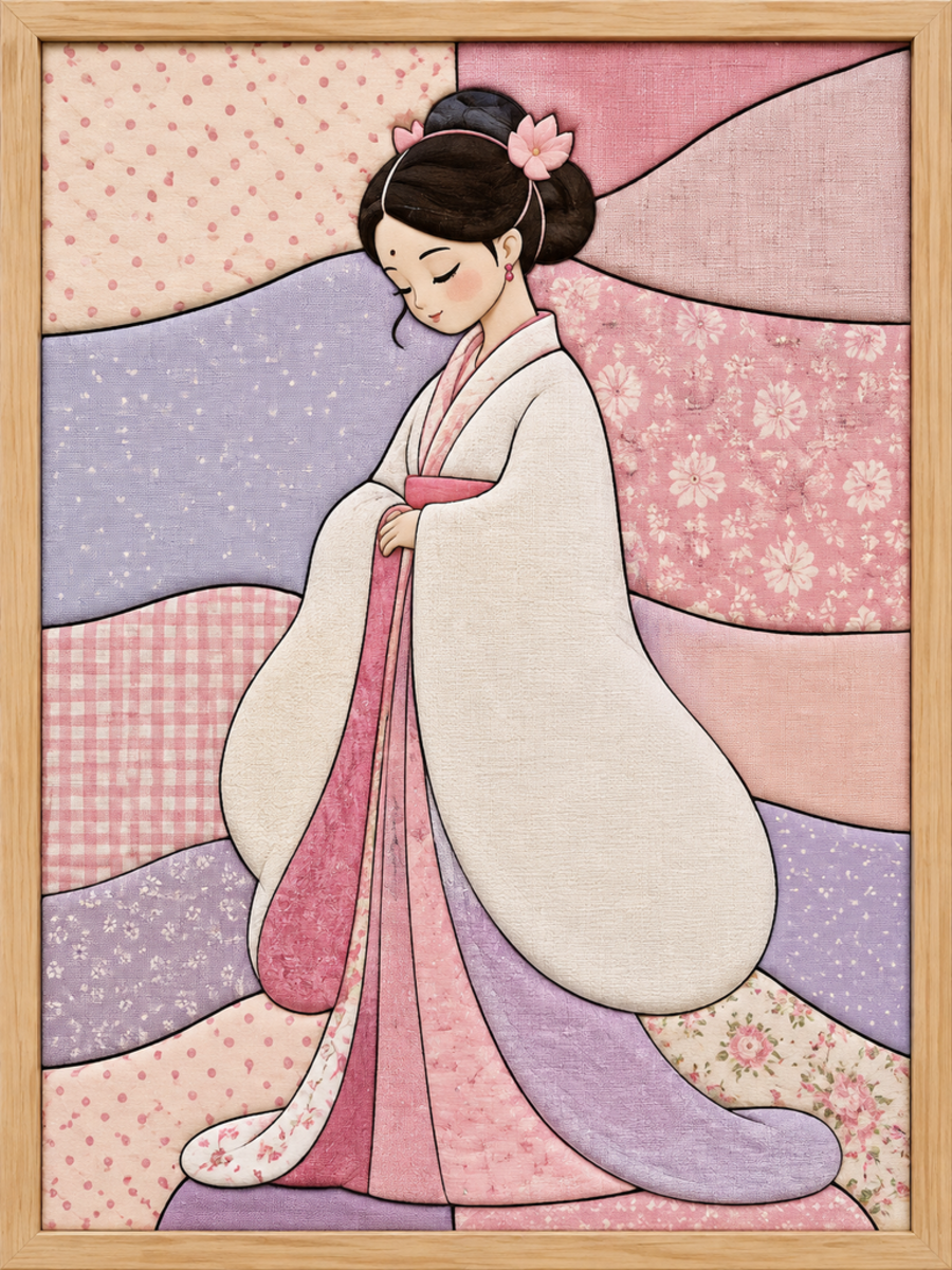 Woman in White Traditional Robe — Kinusaiga fabric art design preview