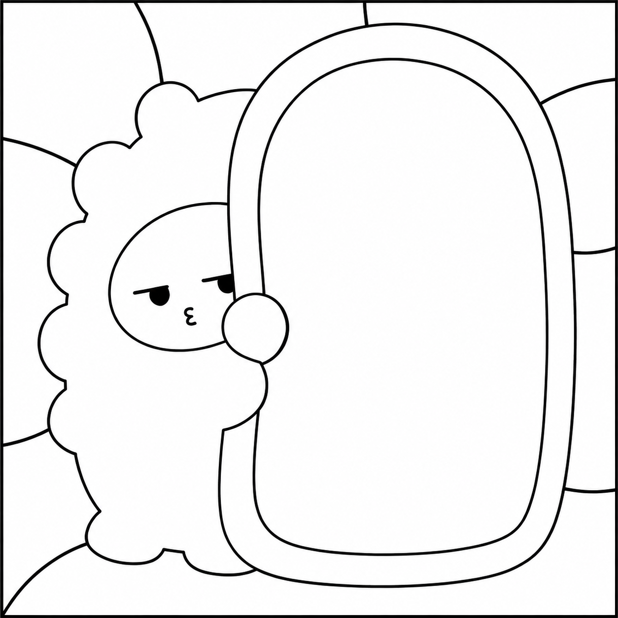 Fluffy Character Beside Oval Frame — Kinusaiga fabric art design preview