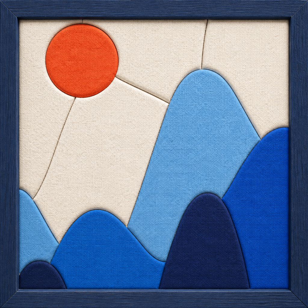 Blue Mountains and Red Sun — Kinusaiga fabric art design preview