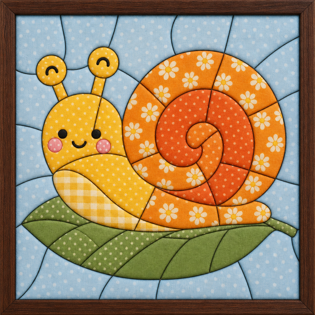 Smiling Snail on Leaf — Kinusaiga fabric art design preview