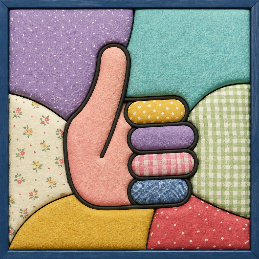 Colorful Thumbs-Up Hand — Kinusaiga fabric art design preview