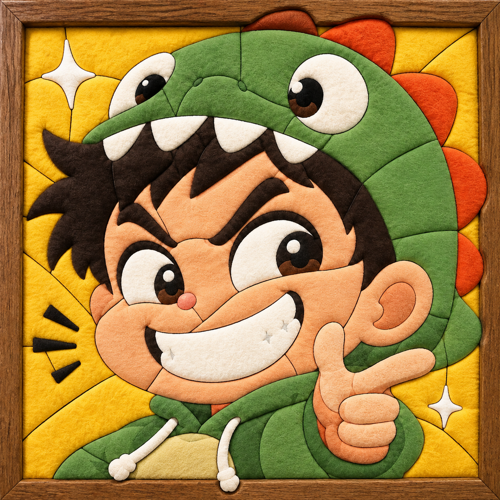 Boy in Green Dinosaur Costume — Kinusaiga fabric art design preview