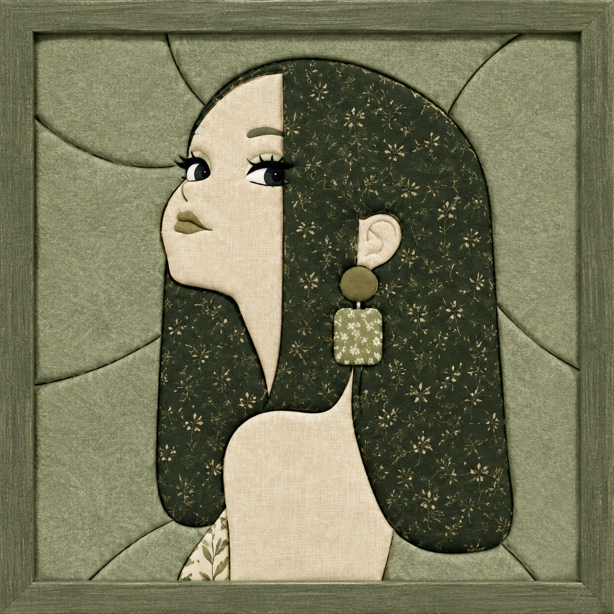 Woman with Long Black Hair — Kinusaiga fabric art design preview