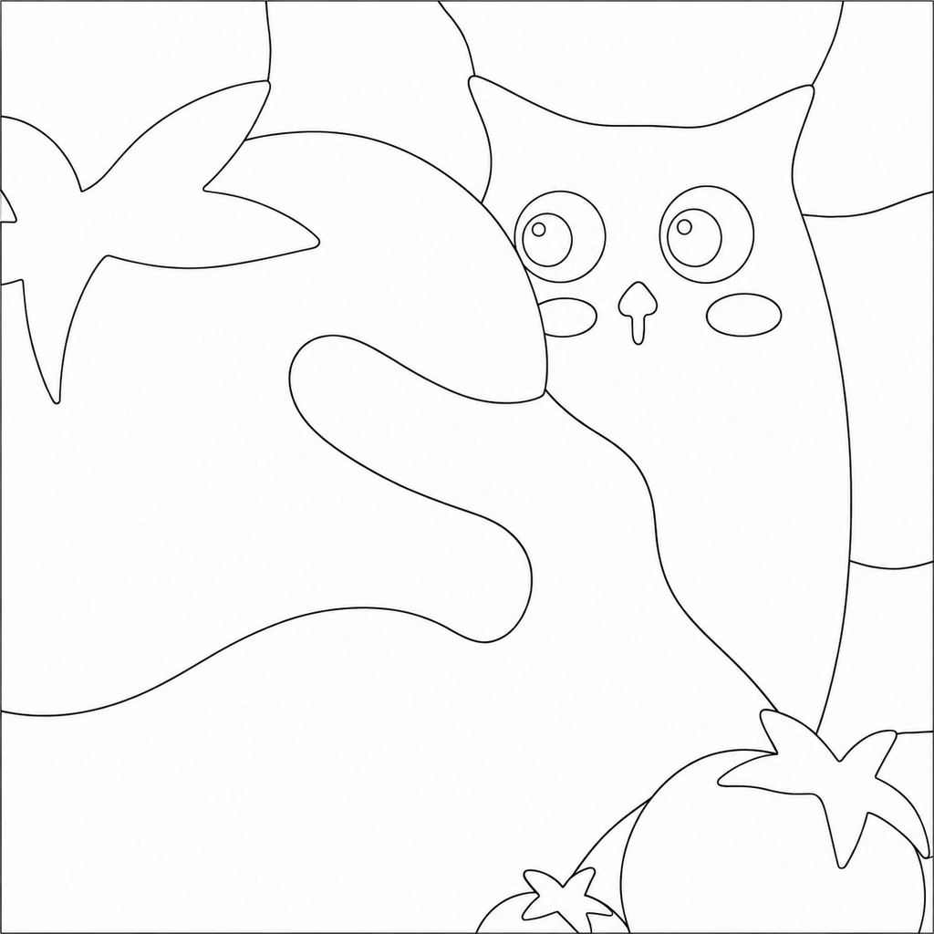 Wide-Eyed Cartoon Cat — Kinusaiga fabric art design preview