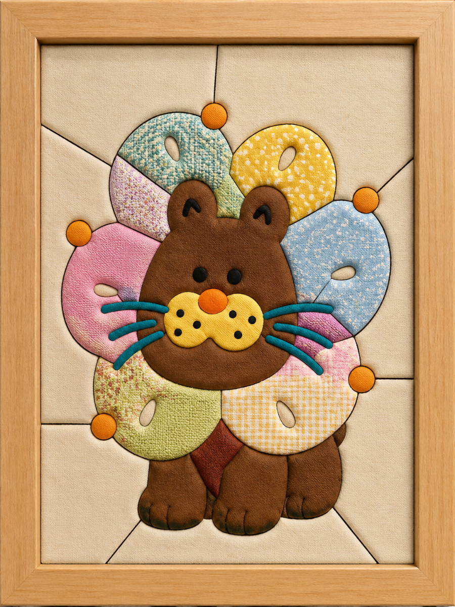 Brown Bear With Colorful Circles — Kinusaiga fabric art design preview