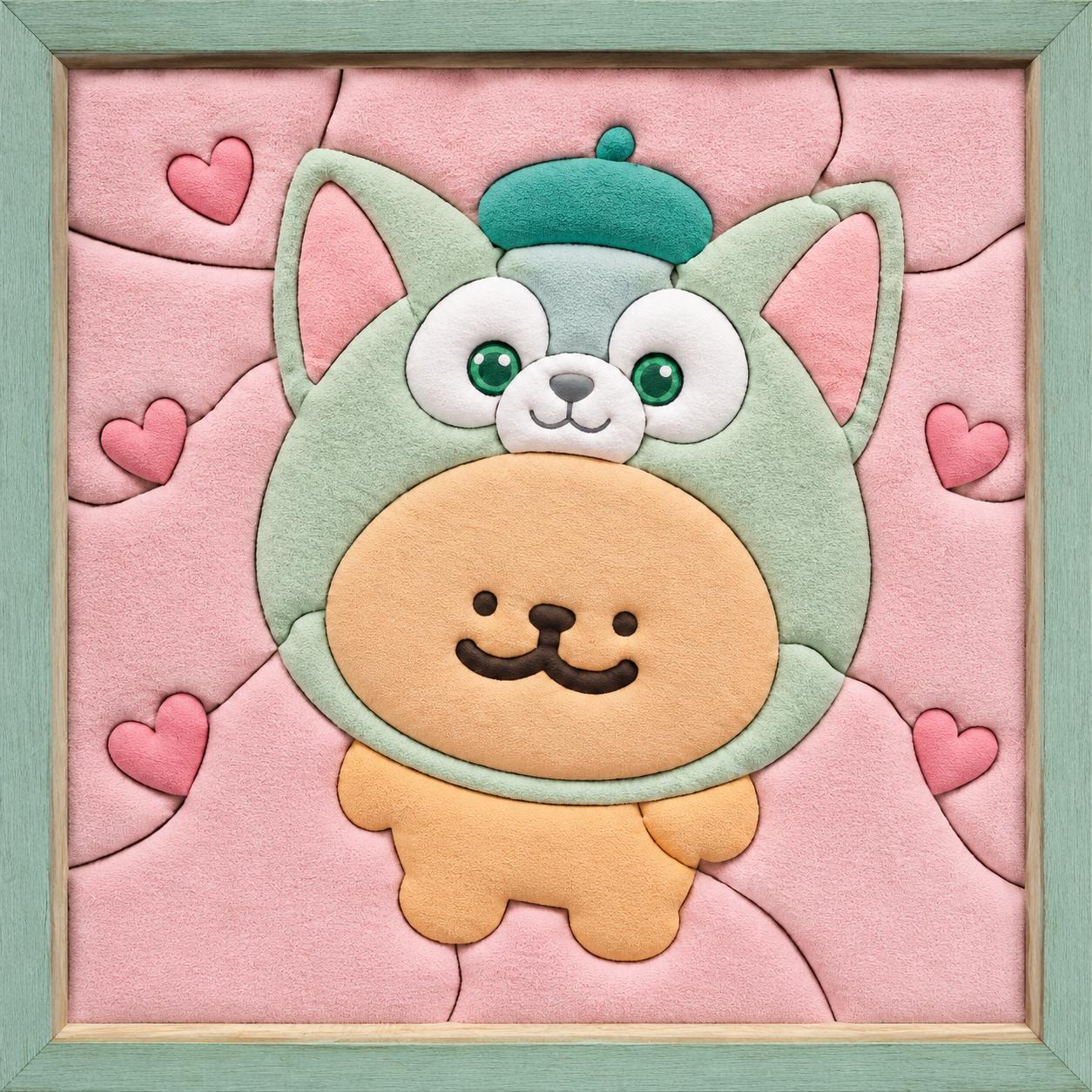 Cute Character in Green Cat Costume — Kinusaiga fabric art design preview