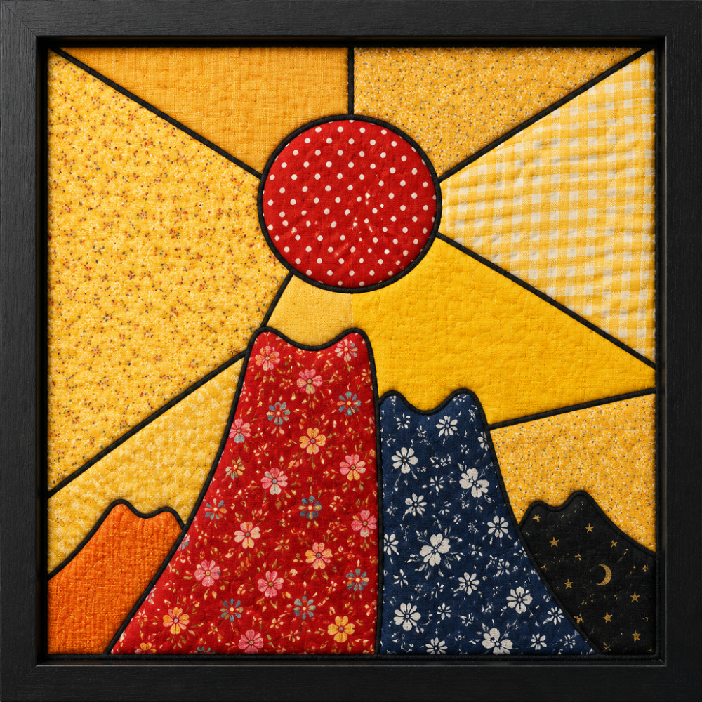 Red Sun Over Mountains — Kinusaiga fabric art design preview
