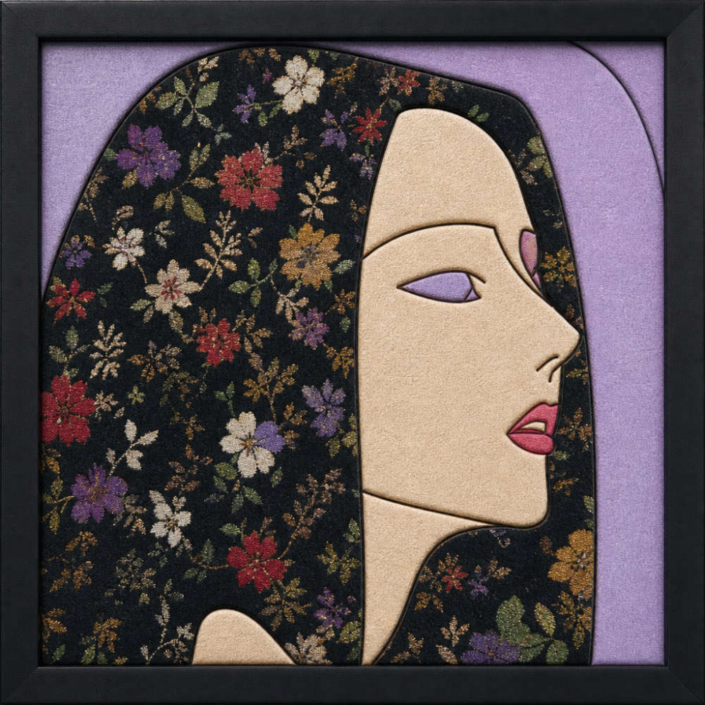 Floral Haired Woman Profile — Kinusaiga fabric art design preview